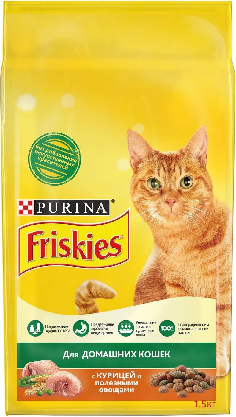 Сухой корм для кошек Friskies, с курицей и полезными овощами, 1,5 кг ...