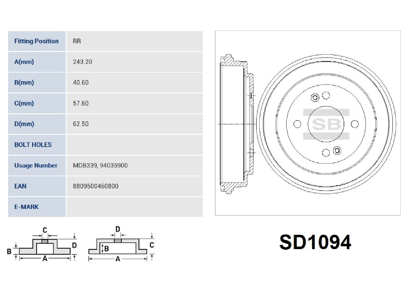 Барабан тормозной Sangsin Brake арт. SD1094