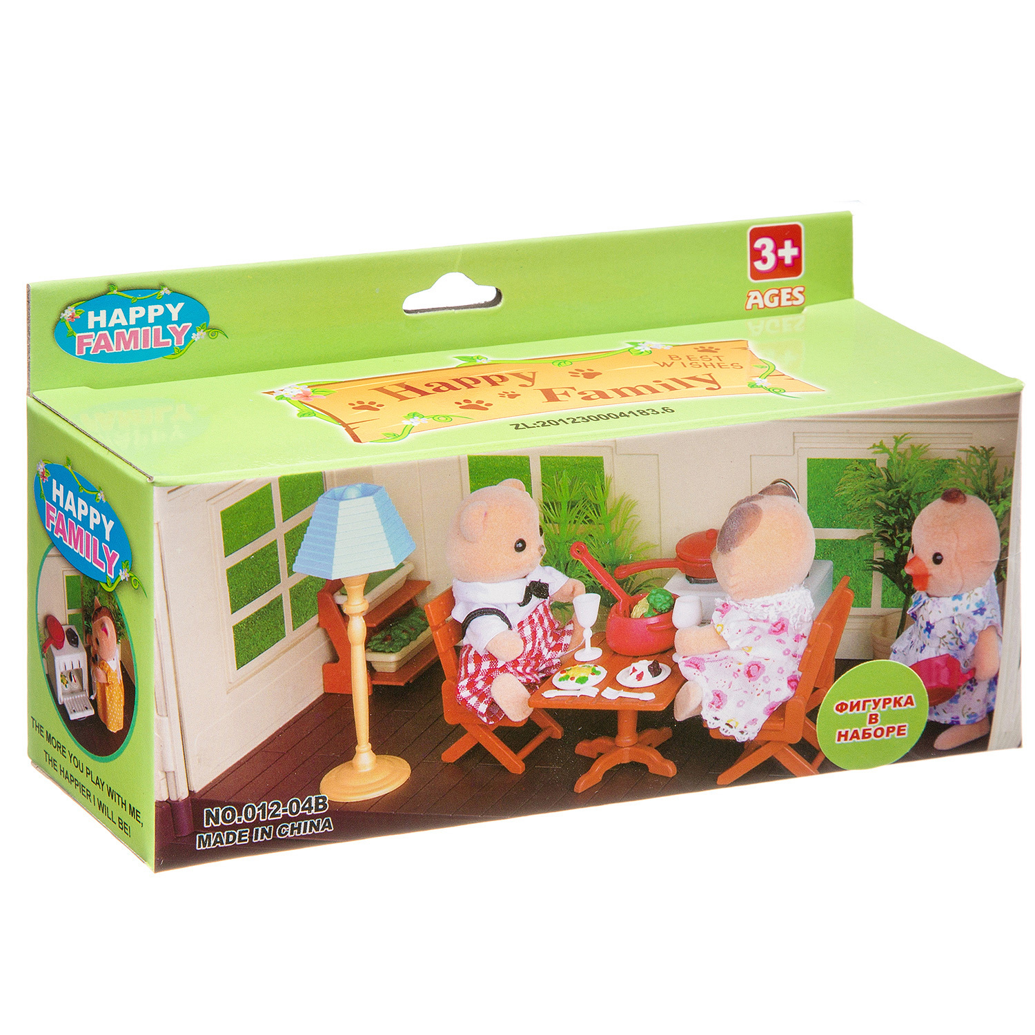 Игровой набор Happy Family с фигуркой зверюшки, кухня, 15х6,5х4,5 см, Box, арт.012-04b.