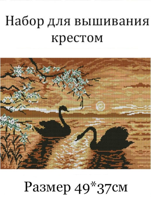 Закат и лебеди на воде