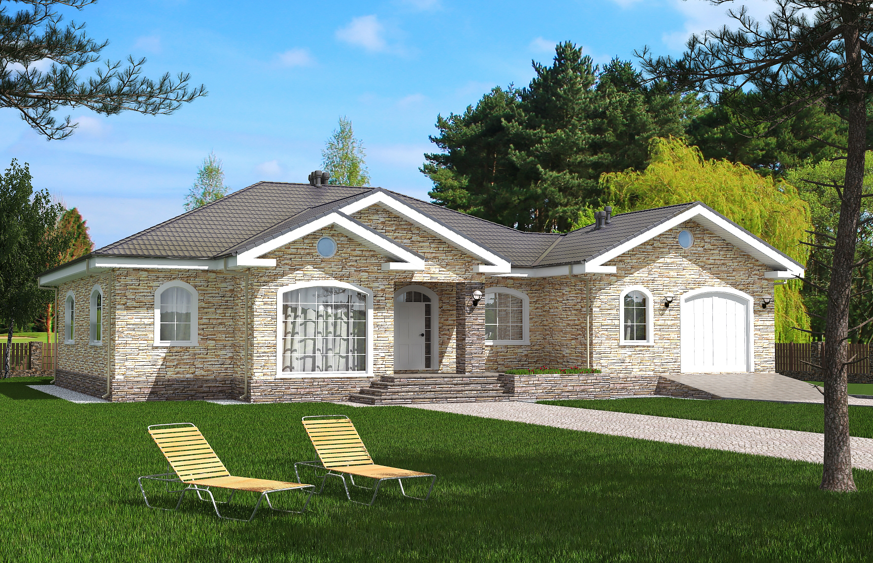 Проект Rg5094 - Одноэтажный дачный дом с террасой и 1 спальней. (59 м2, 11м x8м)