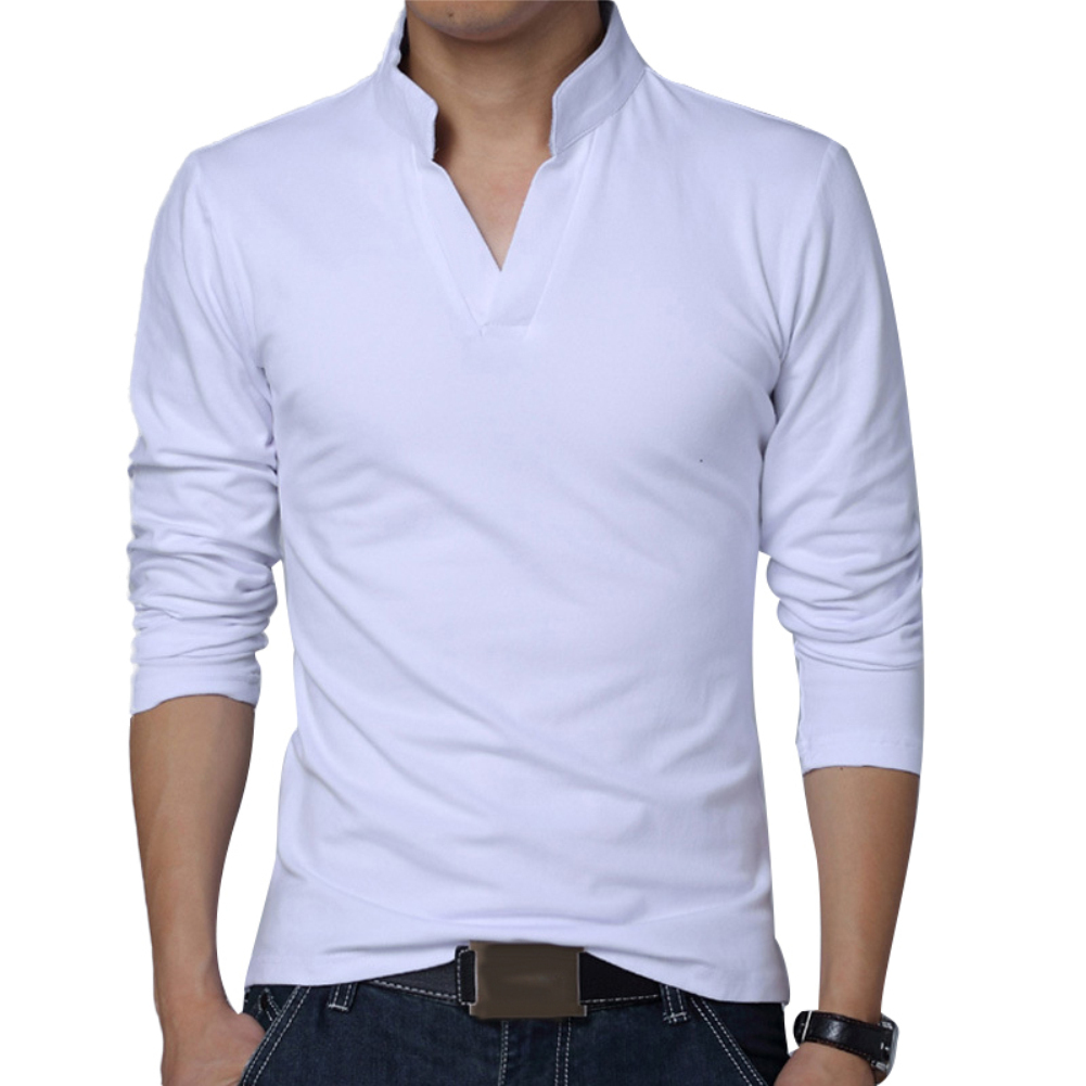 Polo t-Shirt Solid Color long-Sleeve Slim Fit Shirt men Cotton Polo