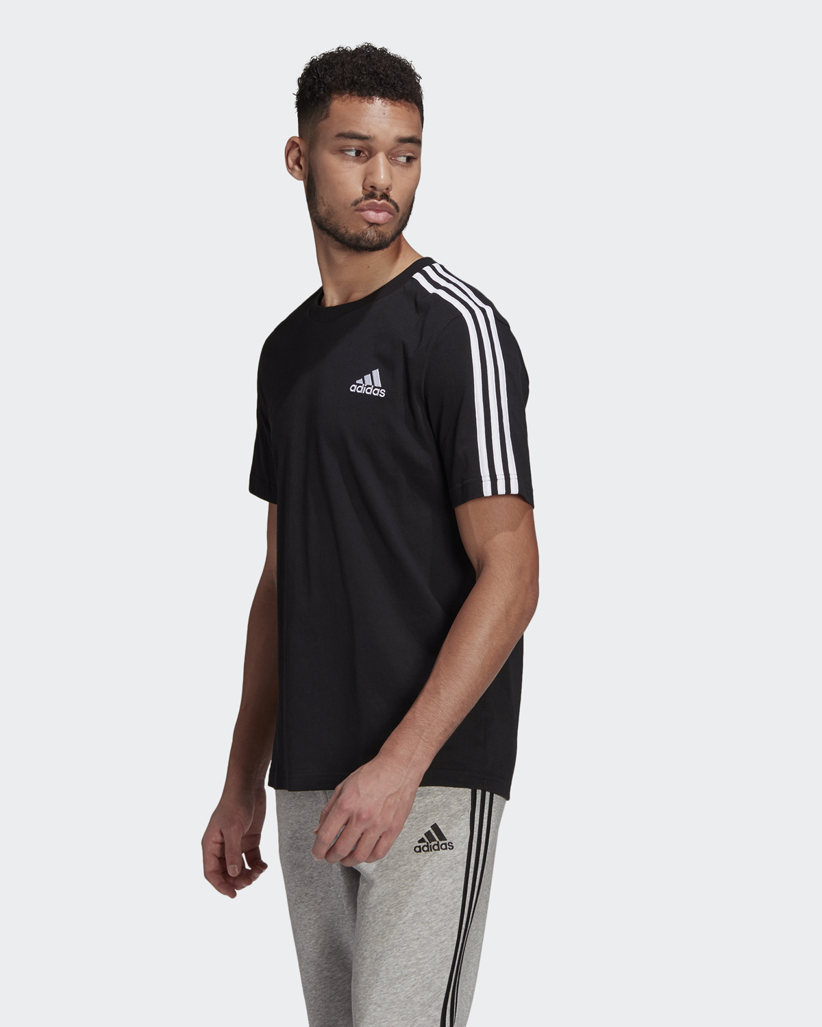 Adidas essential 3 shop stripe t shirt