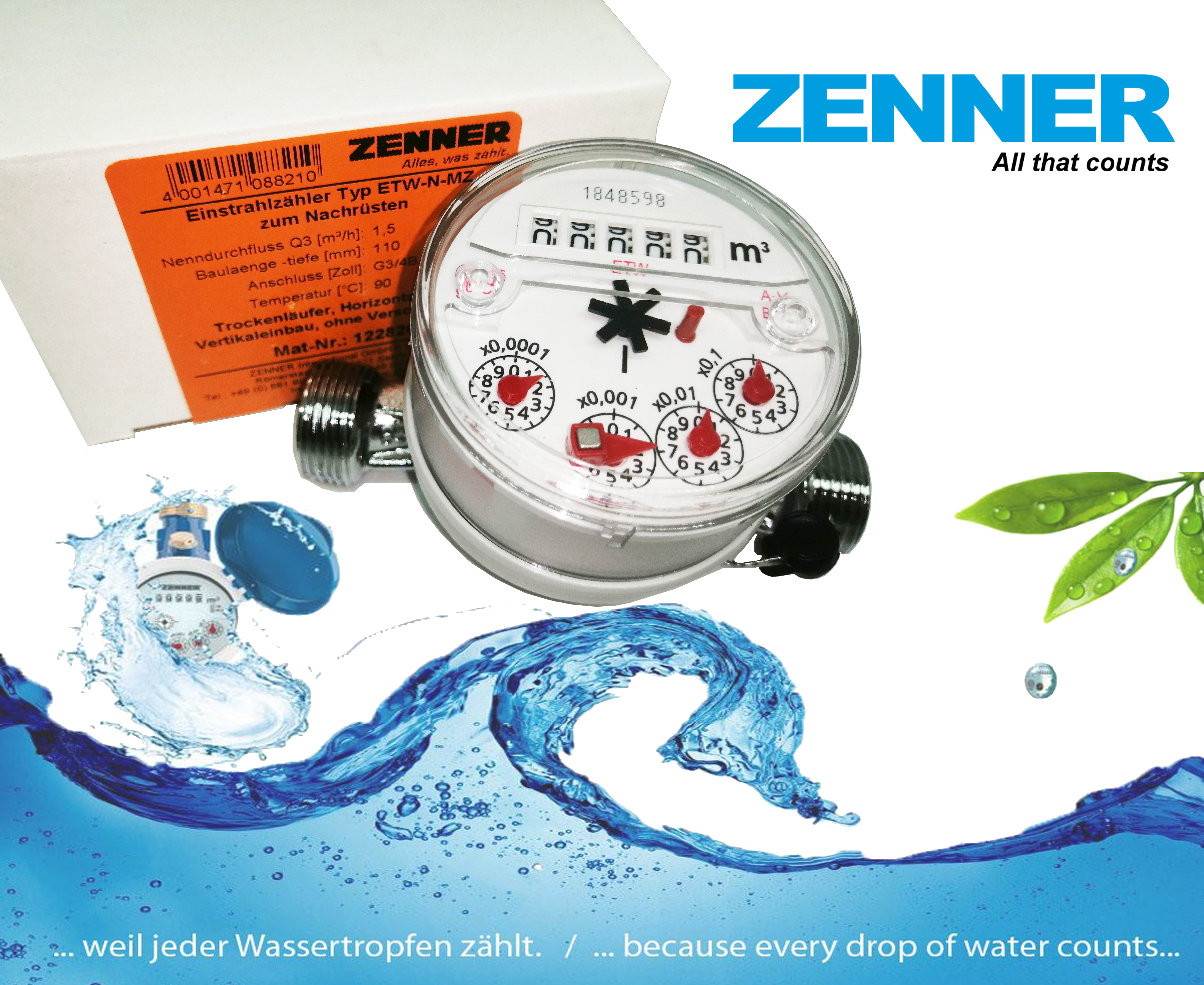 Хорошие счетчики воды отзывы. Счетчик воды ETW-N Zenner. Счетчики воды Zenner ETW. Счетчик воды ETW 48241-11. Счетчики Zenner крыльчатые разновидности расшифровки.