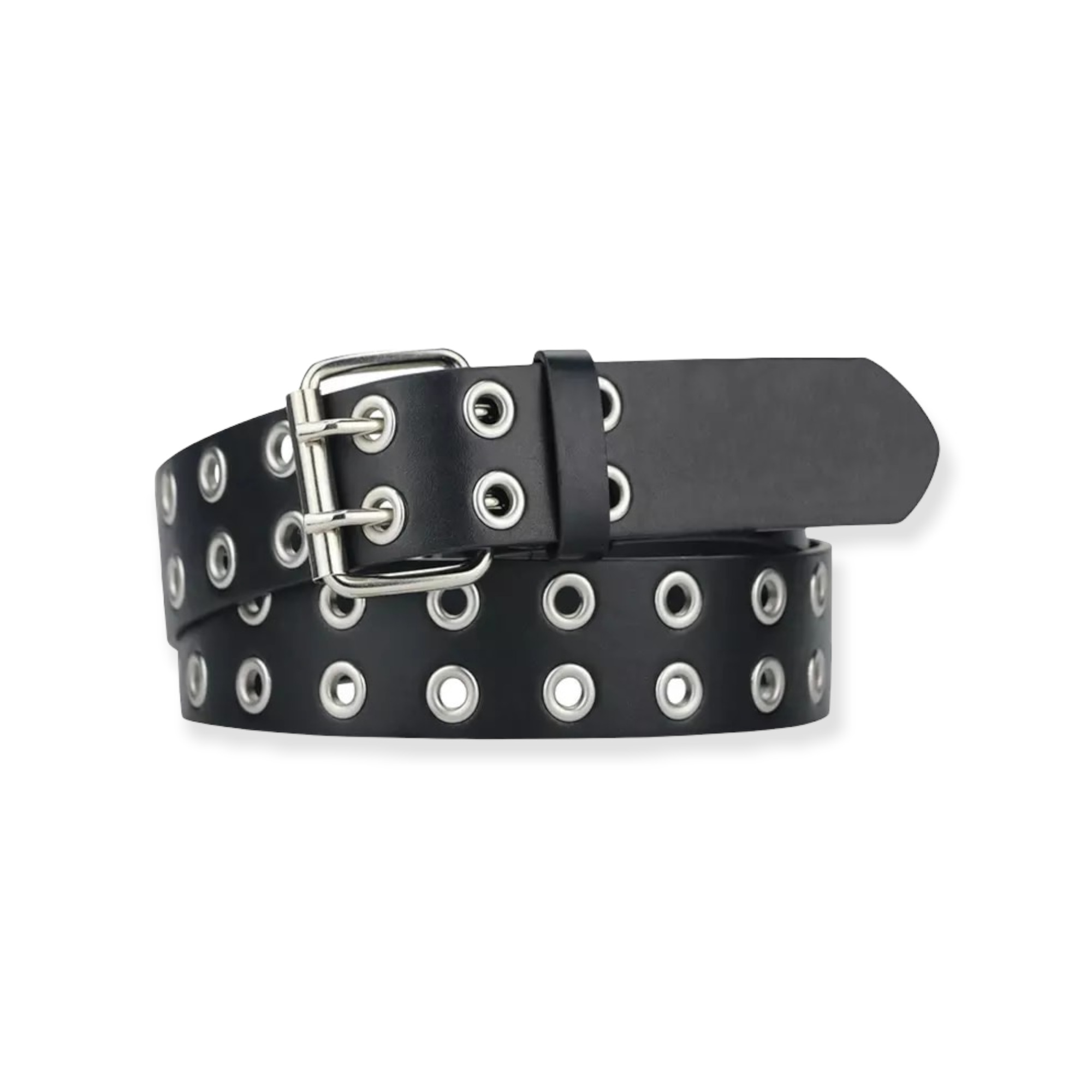 Женский ремень Unisex Double hole Grommet Leather Belt - Mens Womens Black Leather 2 hole Belts