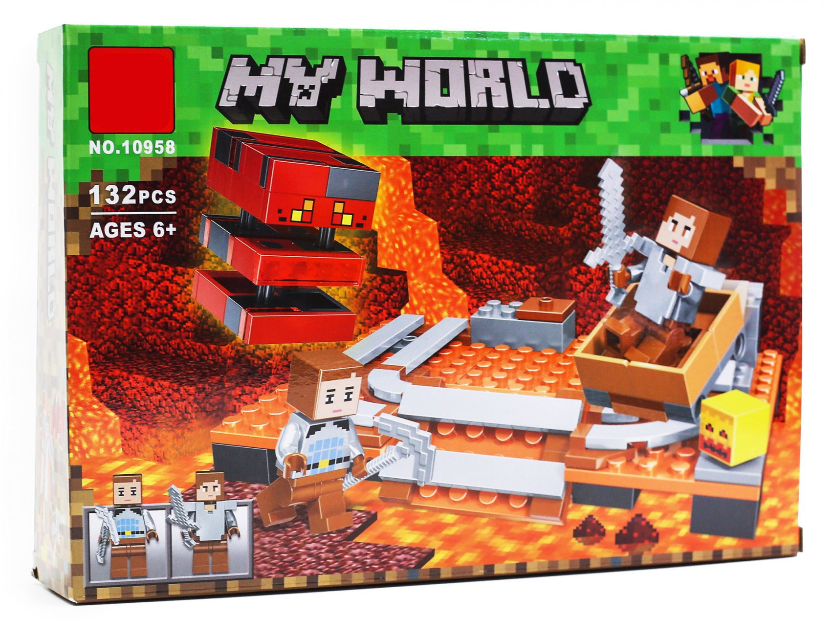 Битва конструкторов. Конструктор my 185 дет 11264. 10958. Конструктор Bela (lari) my World 10958 большой куб ЛАВЫ. Картинка 10958