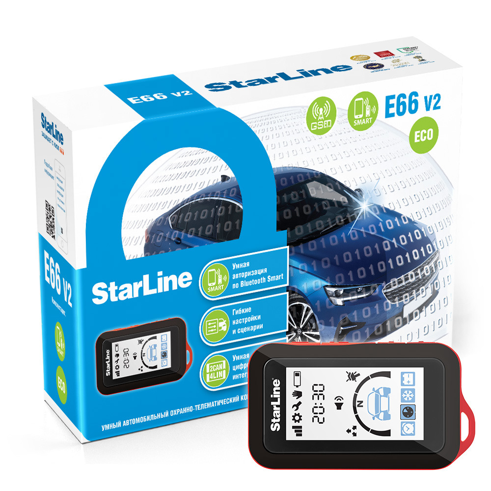 Охранно-телематический комплекс StarLine E66 v2 BT ECO 2CAN+4LIN GSM