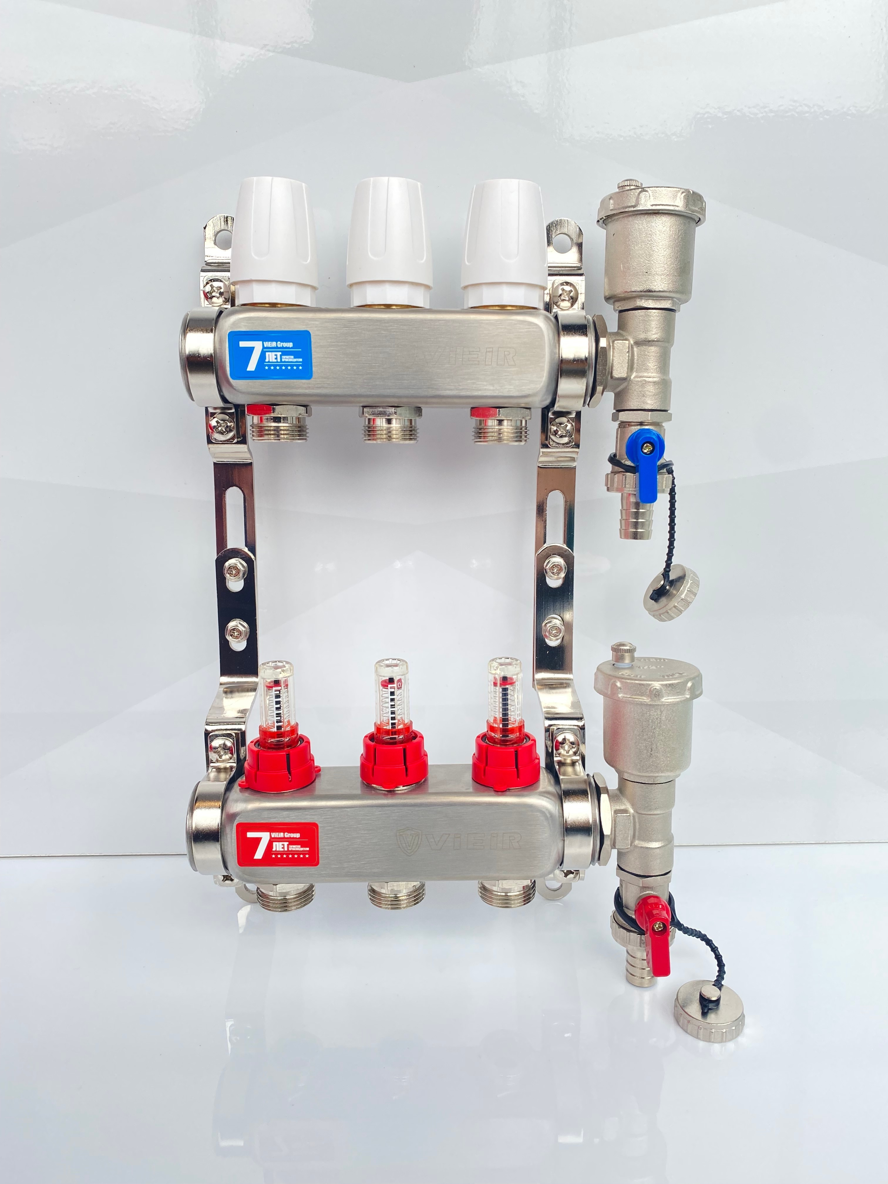 Теплый пол 5 контуров. Коллекторная группа 6 контуров в сборе распределительная 1"x3/4" VIEIR. Коллектор VIEIR.