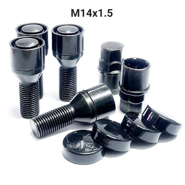 Секретки для колес болты черные М14х1.5 L28 мм (конусные)