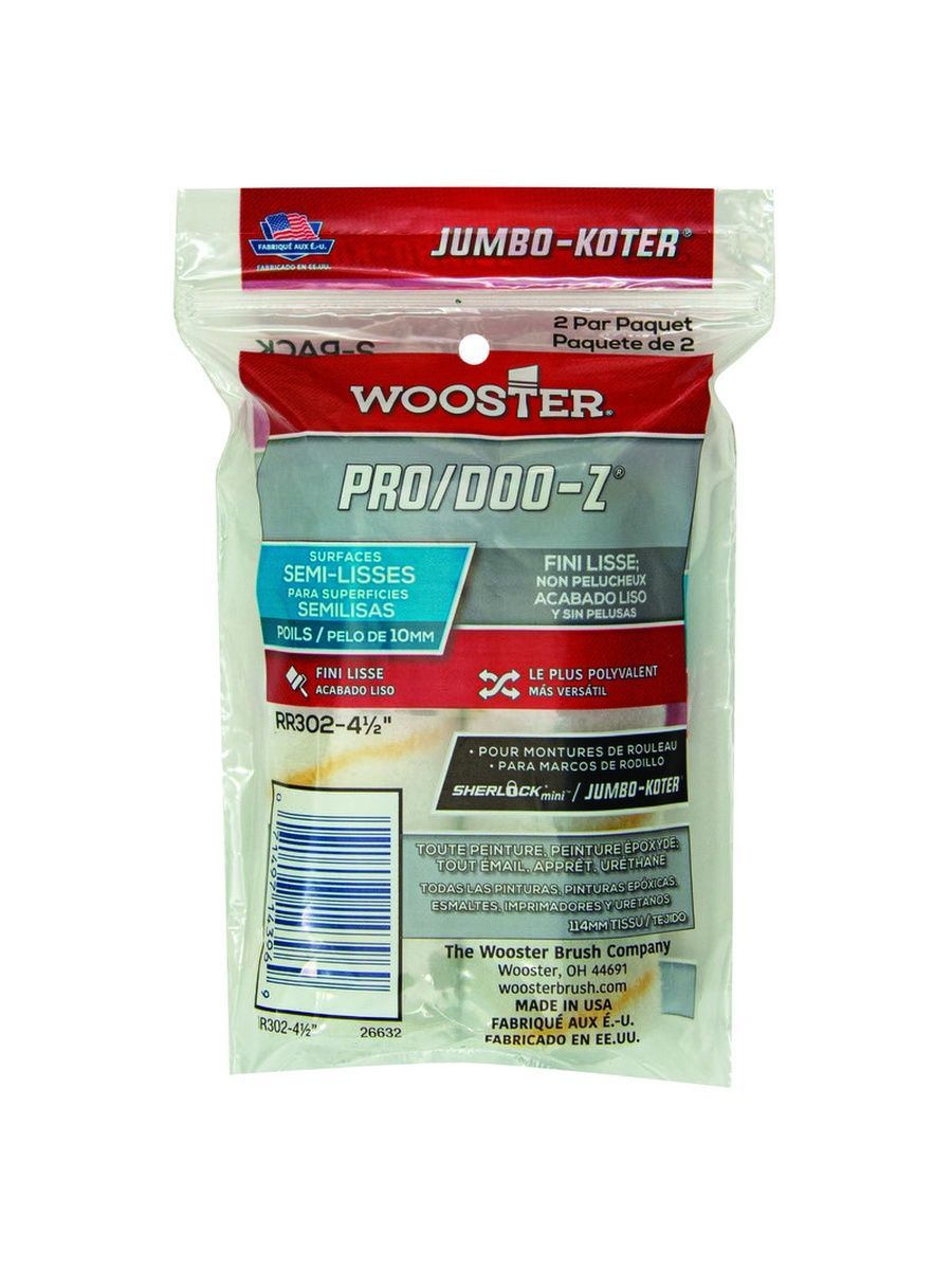 Мини-валик малярный WOOSTER RR381-4 1/2 PRO/DOO-Z FTP JUMBO-KOTER 3/8 (ворс 0,95 см, ширина 11,43 см), набор 2 шт.