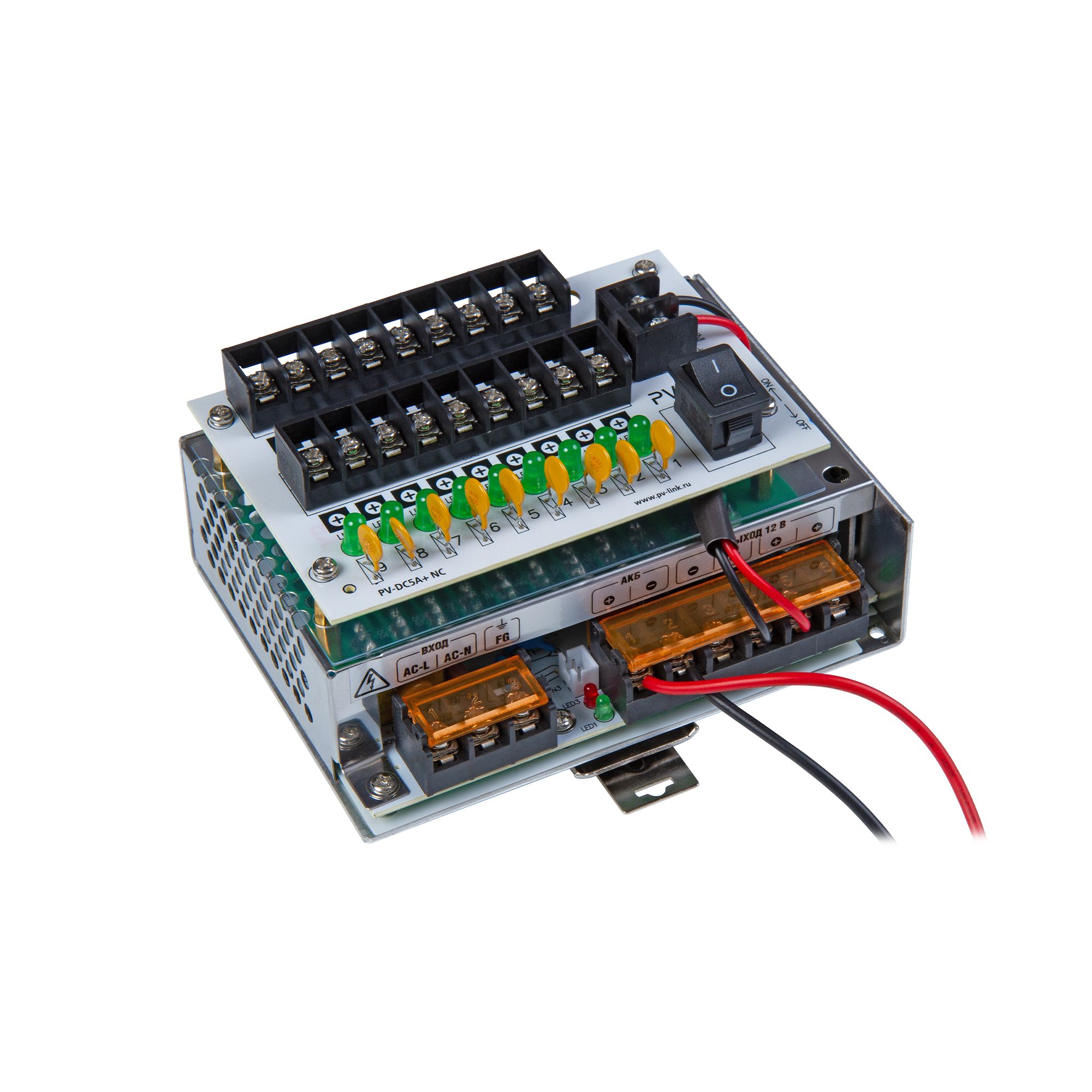 Блок бесперебойного питания (ИБП 12 В) DC 12 В, 5 А, 9 выходов, PV-Link PV-DC5A+ NC, для видеонаблюдения, охранных систем, на DIN-рейку