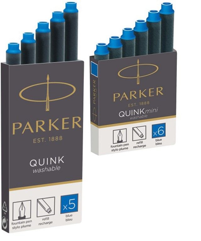 Картриджи Parker Quink Mini синие чернила + Quink Standard смываемые синие чернила