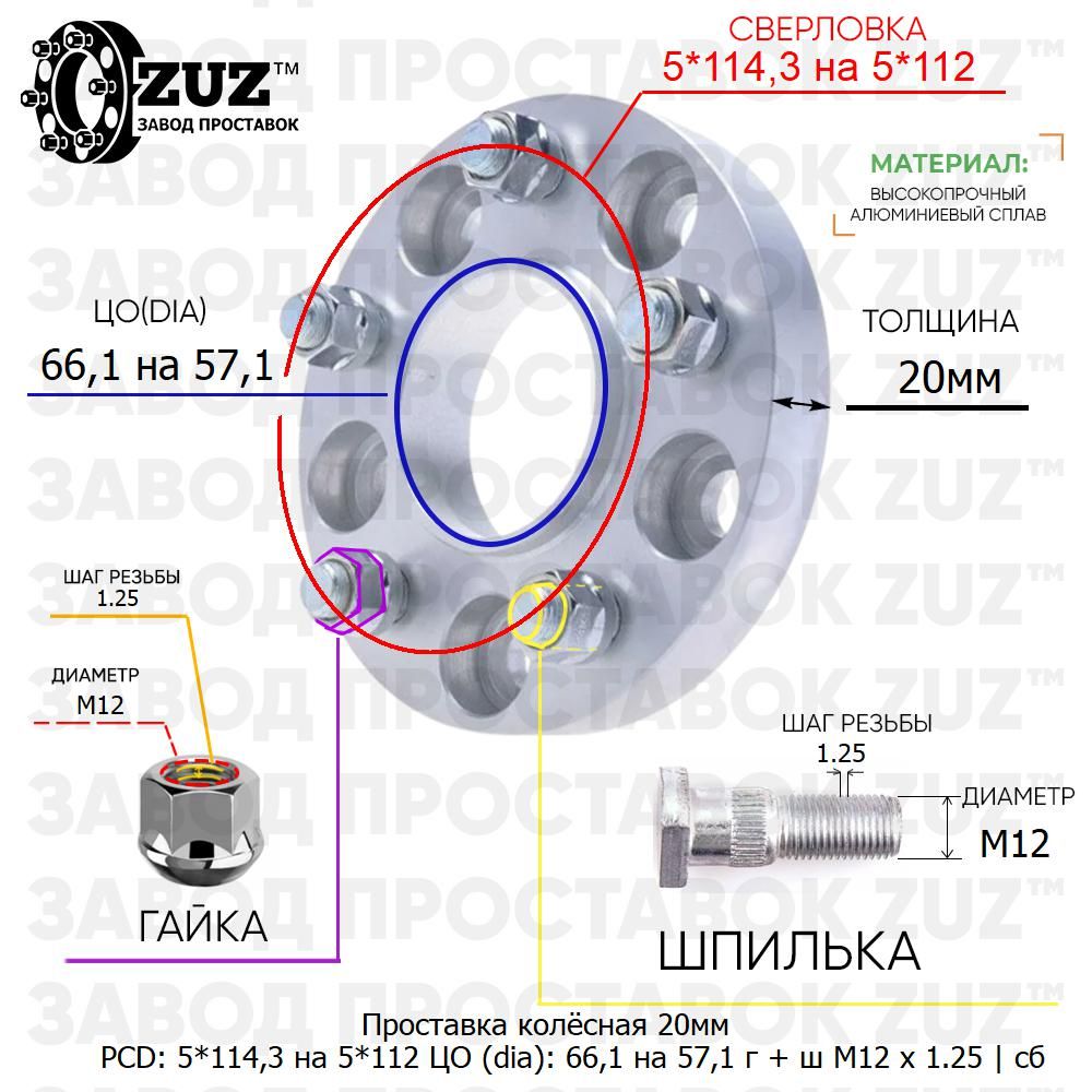 Проставкаколёсная1шт20мм5*114,3на5*112ЦО66,1на57,1КрепёжвкомплектеГайка+ШпилькаМ12*1,25ступичнаясбортикомпереходнаяадаптердлядисков1штнаступицу5x114,3на5x112