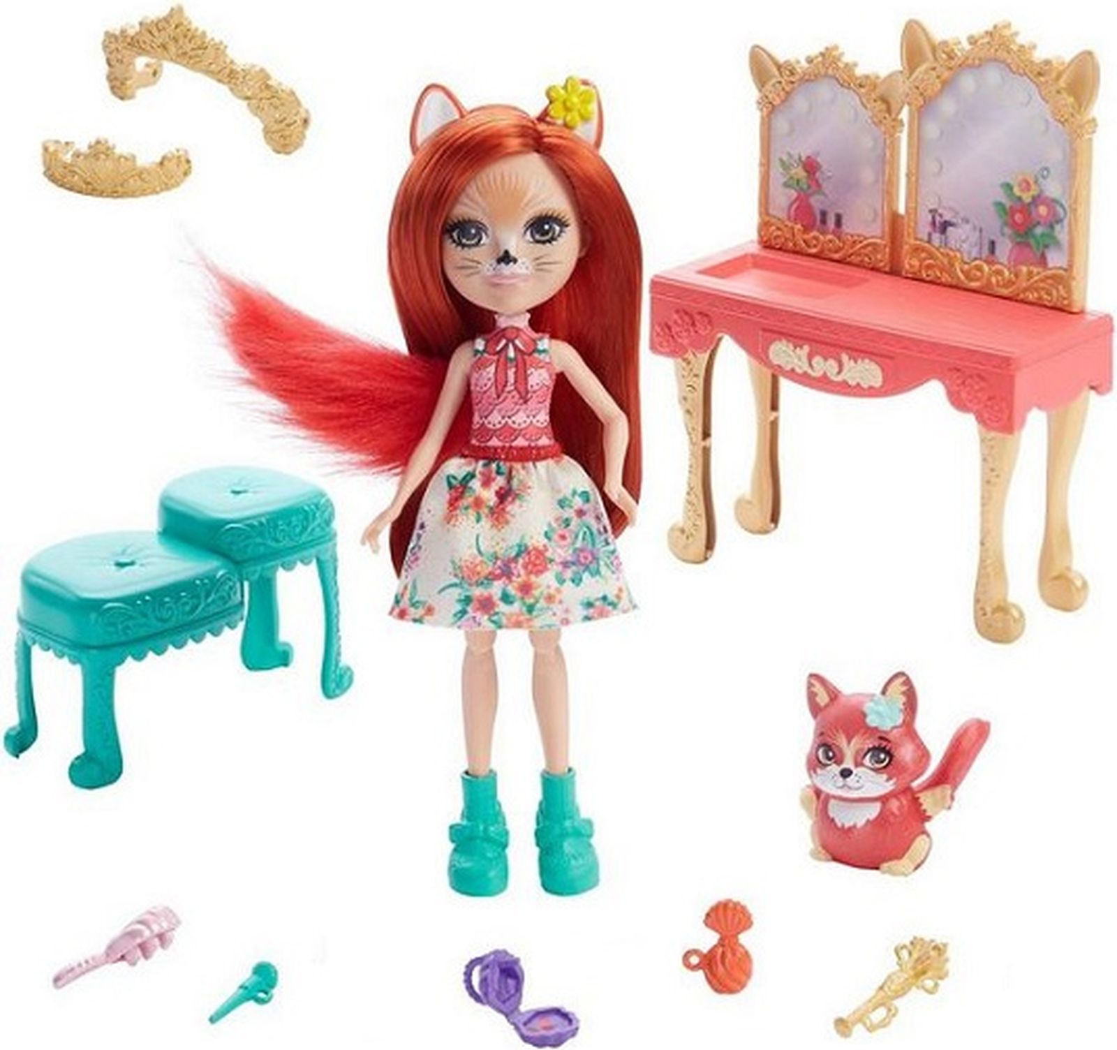 Игровой набор Mattel Enchantimals Royal Викторианский туалетный столик,  кукла и питомец с аксессуарами, GYJ05 - купить с доставкой по выгодным  ценам в интернет-магазине OZON (836504002)