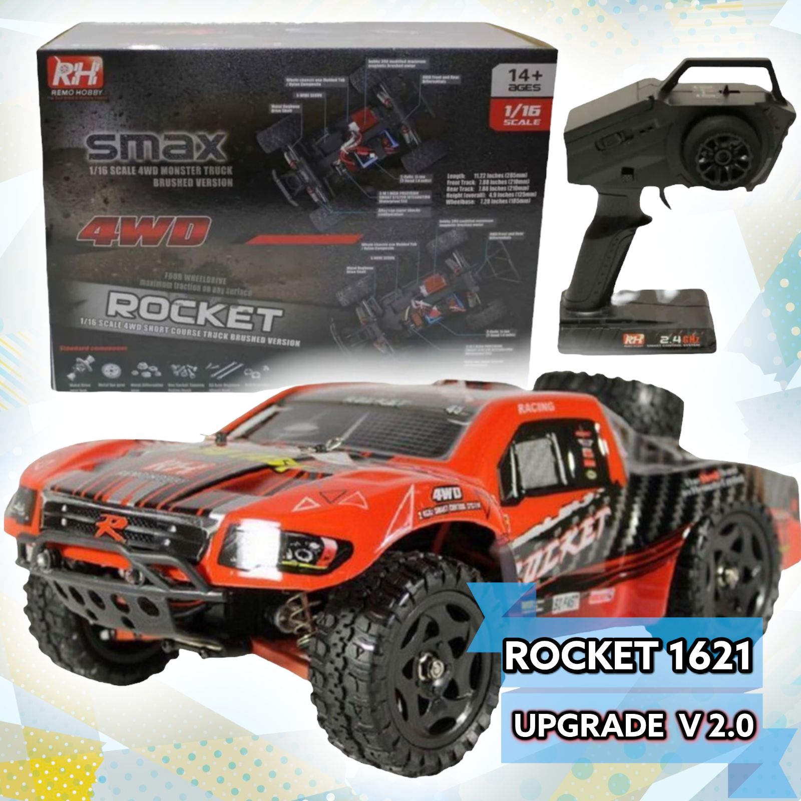 Машинка на радиоуправлении 1/16 шорт-корс Remo Hobby Rocket UPGRADE V2.0/  4WD 2.4G RTR / Красный - купить с доставкой по выгодным ценам в  интернет-магазине OZON (845029627)