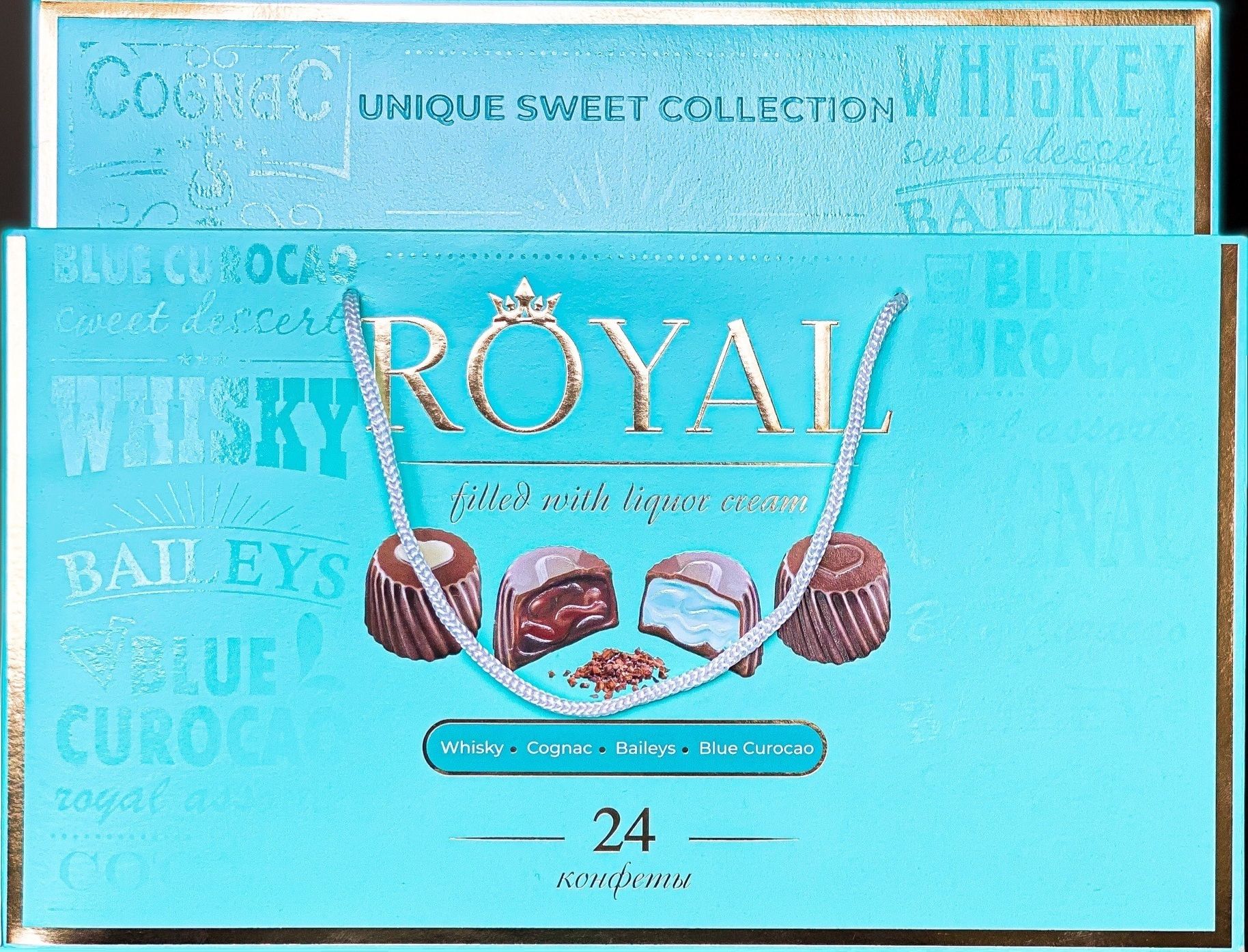 Конфеты шоколадные Royal collection 370 г (бирюзовая коробка)