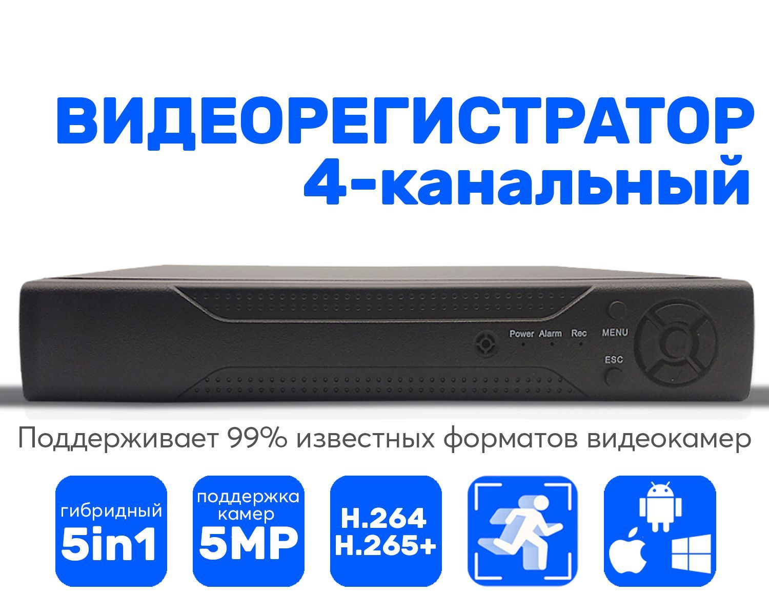 Видеорегистратор гибридный 4 канала AHD 5 Mpix + IP 2 Mpix регистратор видеонаблюдения p2p xmeye