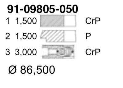 Кольца поршневые d86.5 1.5x1.5x3 +0.50 Opel Astra/Kadett 2.0 86>