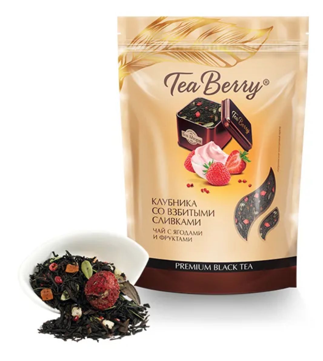 Чай черный листовой Tea Berry "Клубника со взбитыми сливками" 170 гр. (doypack)