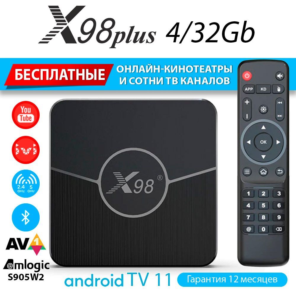 МедиаплеерX98plus4GB/32GB(AmlogicS905W2)ТВприставкаAndroid11(снастройкой)