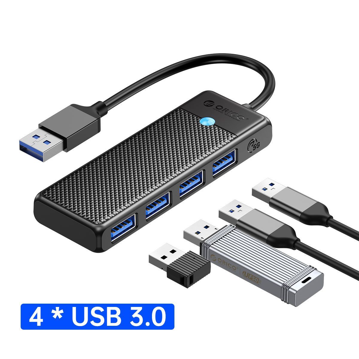 USBхаб3.0ORICOPAPW4A-U3USBHUB3.0,USBразветвитель,4портаUSB-A,ЧЕРНЫЕ,0,15м