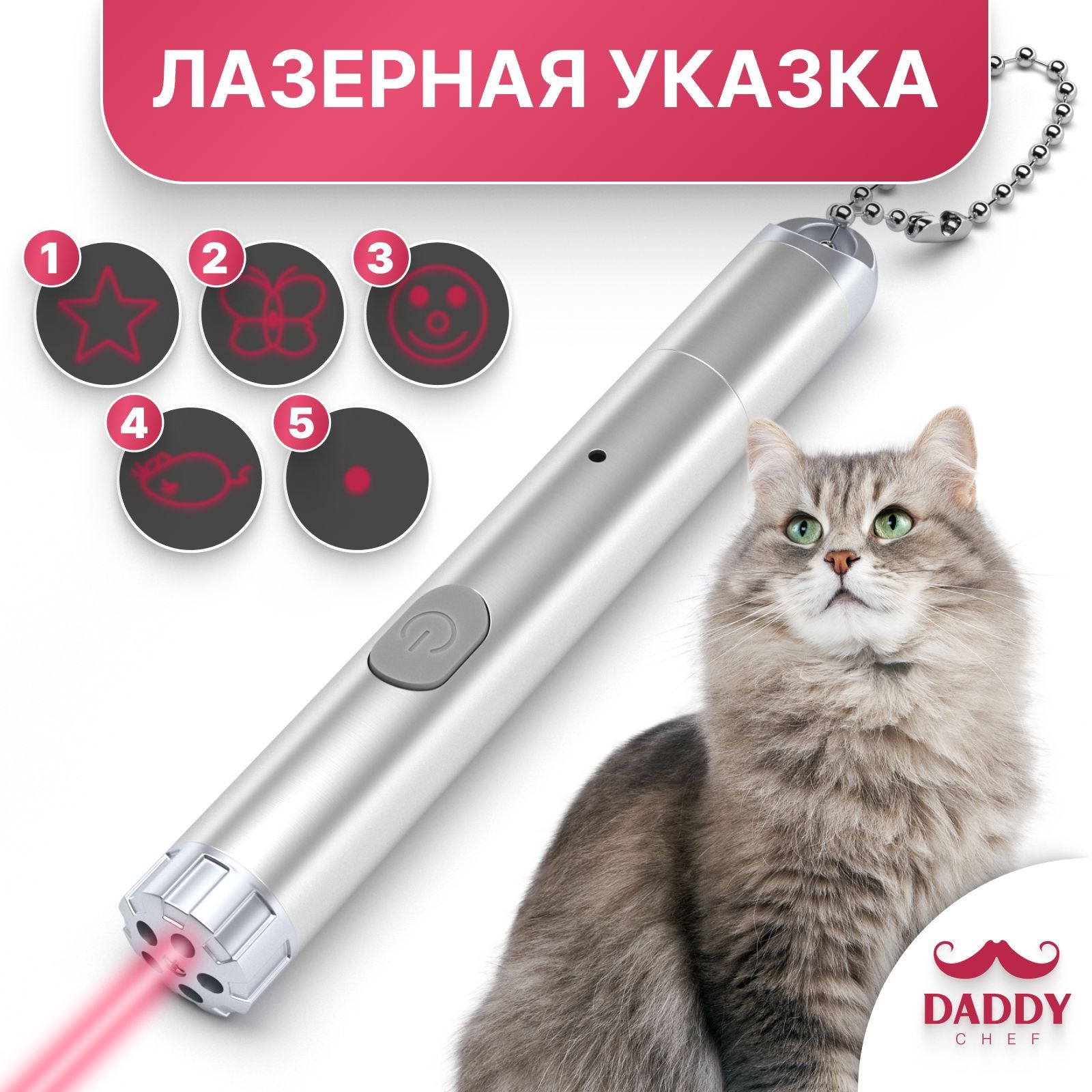 Лазерная указка 5 в 1 для кошек и собак с USB зарядкой / Игрушка для собак  и кошек Daddy Chef - купить с доставкой по выгодным ценам в  интернет-магазине OZON (947873586)