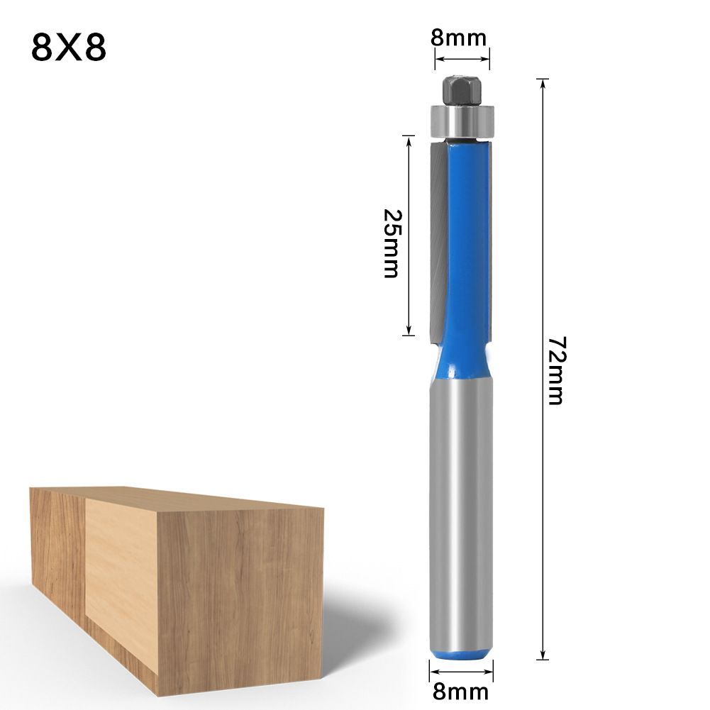 Фрезаподеревукромочнаяпрямаядлявыборкизаподлицоснижнимподшипникомхвостовик8ммDxHxL-8х25х72мм