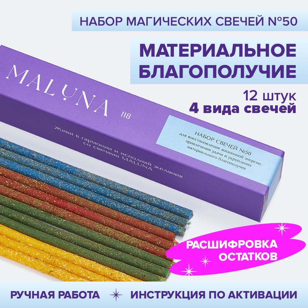 Набормагическихсвечейсиниеславандой,зеленыесбазиликом,красныесмятой,желтыескалендулойMALUNA,12шт