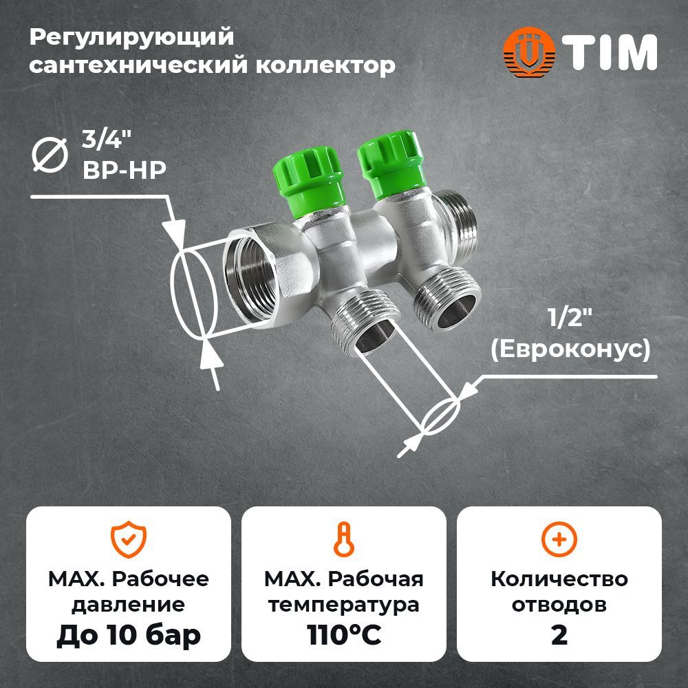 Коллекторнаягруппа45град,3/4х1/2,2выхода/входа,подевроконусTIMарт.MR135N-3/4-2