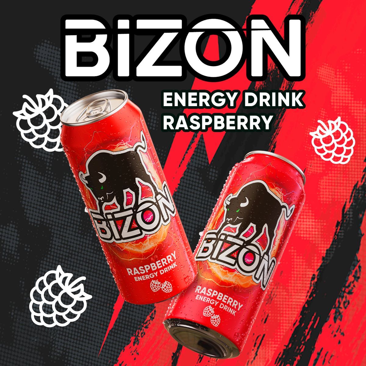 Энергетический напиток BIZON Raspberry. 0,449 л. 12 шт.