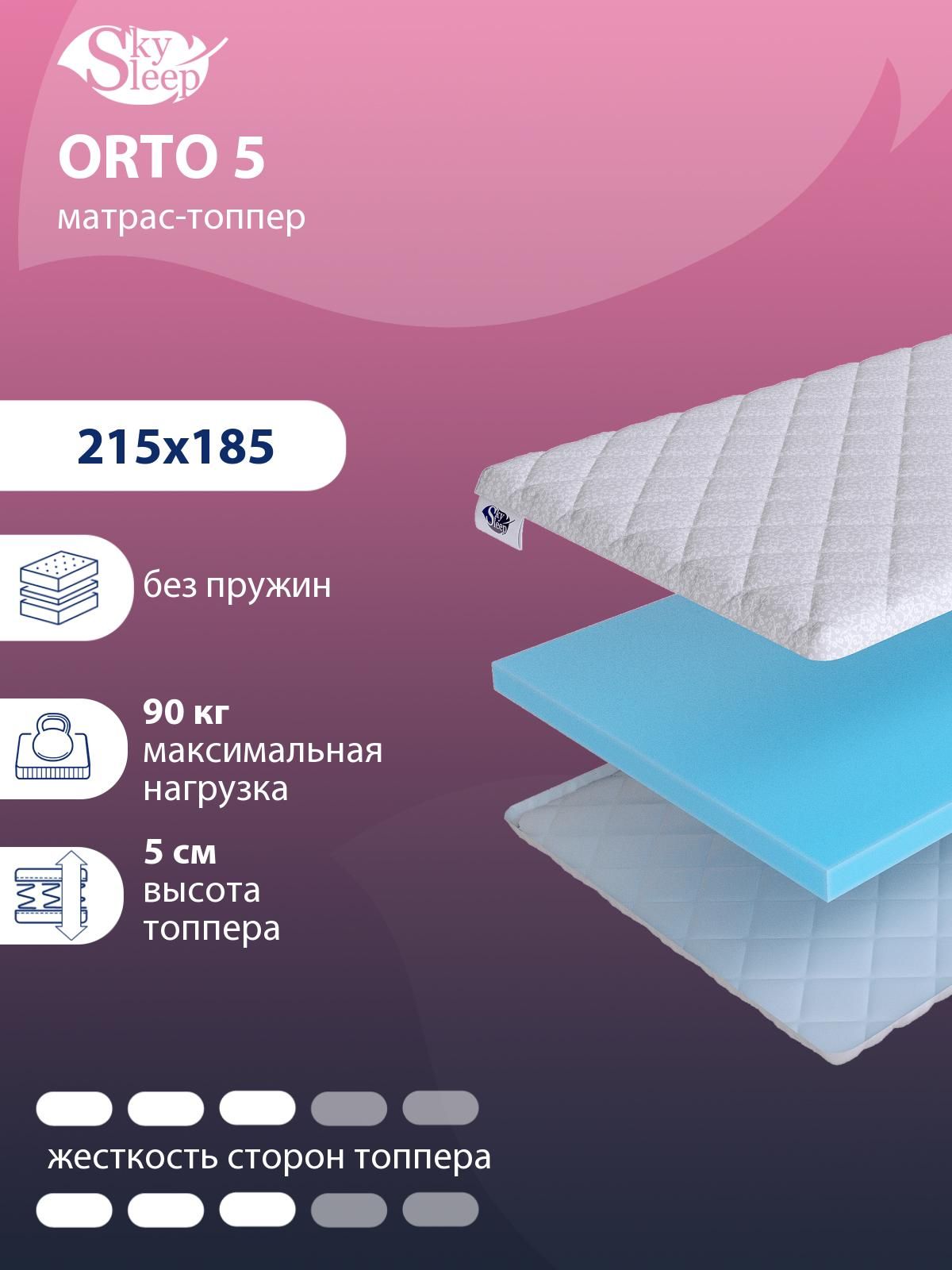 Топпер-наматрасник SkySleep ORTO 5, Беспружинный, 215 - купить по выгодной  цене в интернет-магазине OZON (483773523)