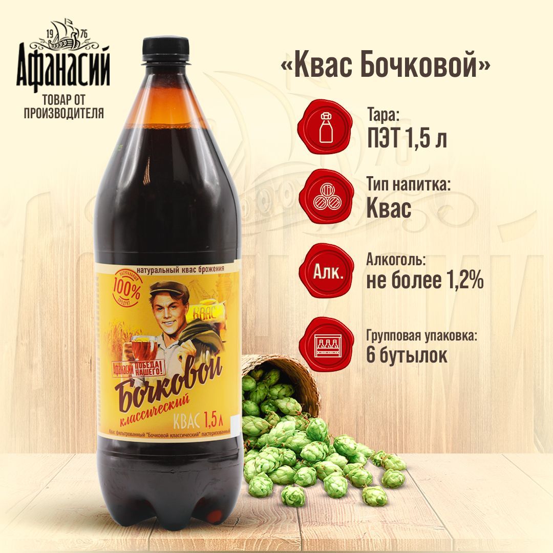 КвасАфанасийБочковойклассический1,5л,6бутылок