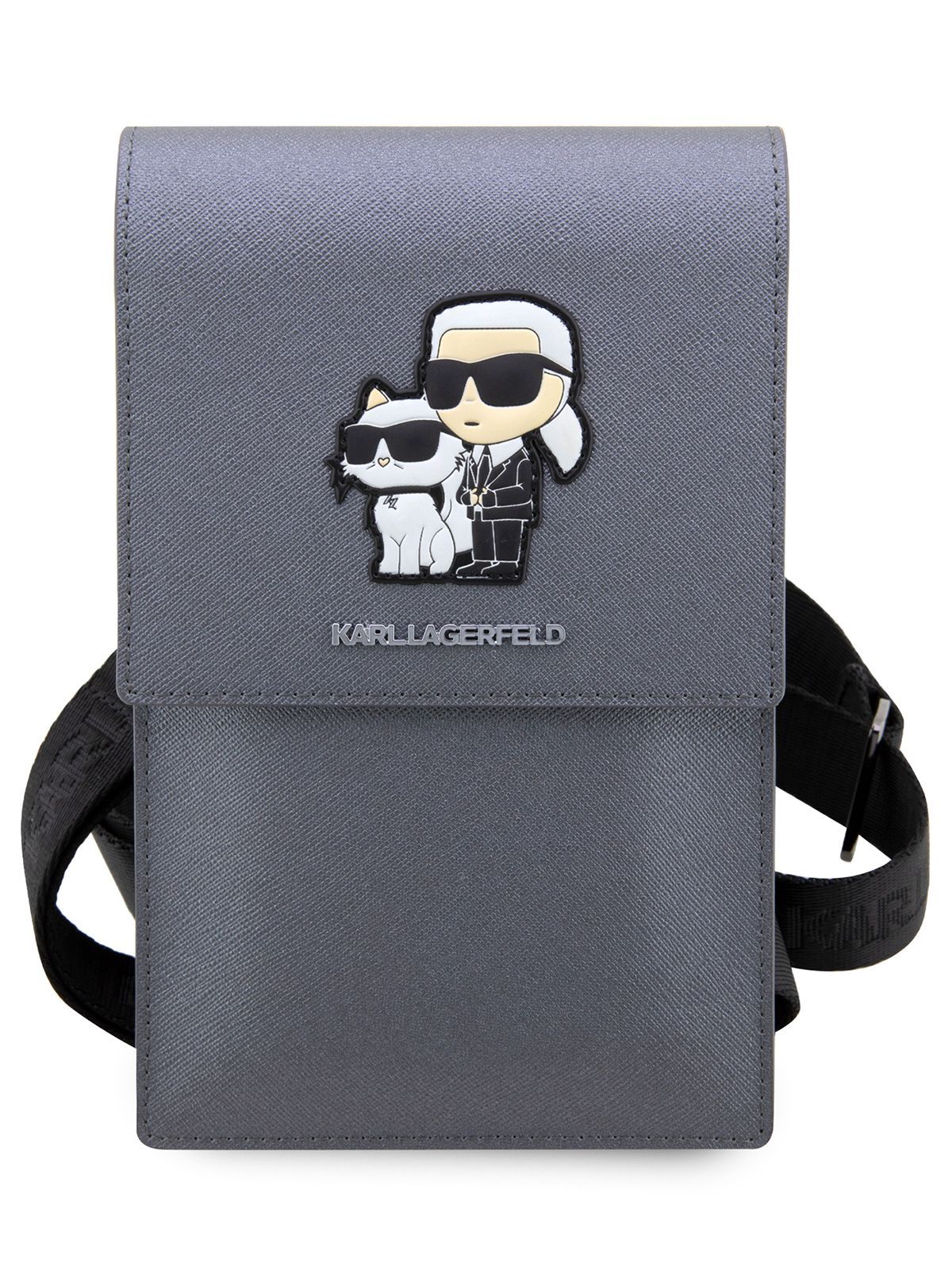 Сумка Karl Lagerfeld Wallet Bag PU Saffiano кошелек для смартфона до 160 x  100 мм из экокожи с отделением для карт, с ремешком через плечо, с нашивкой  ...