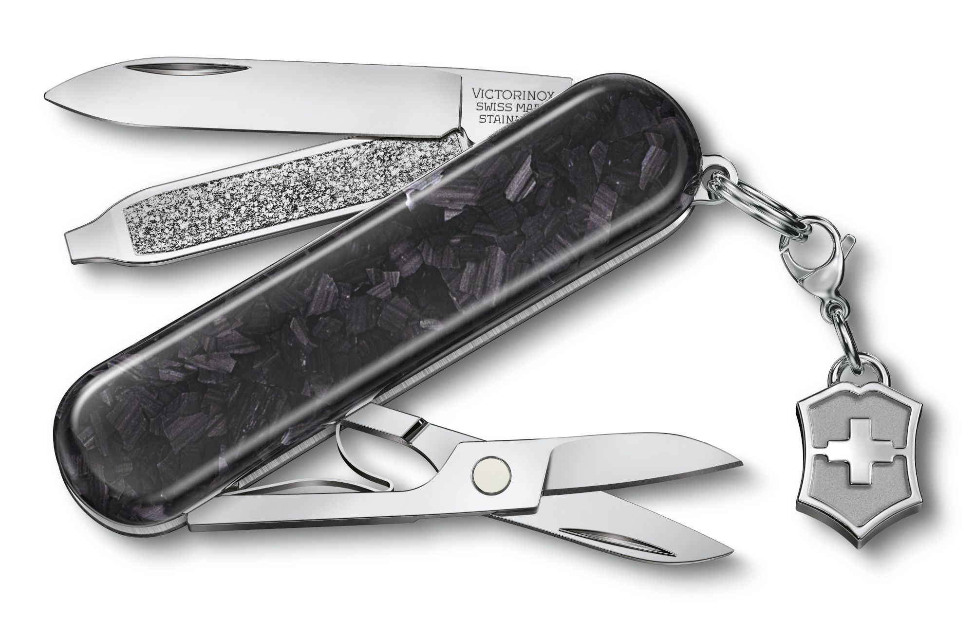 Нож складной перочинный швейцарский Victorinox Classic Brilliant Carbon (0.6221.90) 58мм 5функц. черный/серебристый подар.коробка