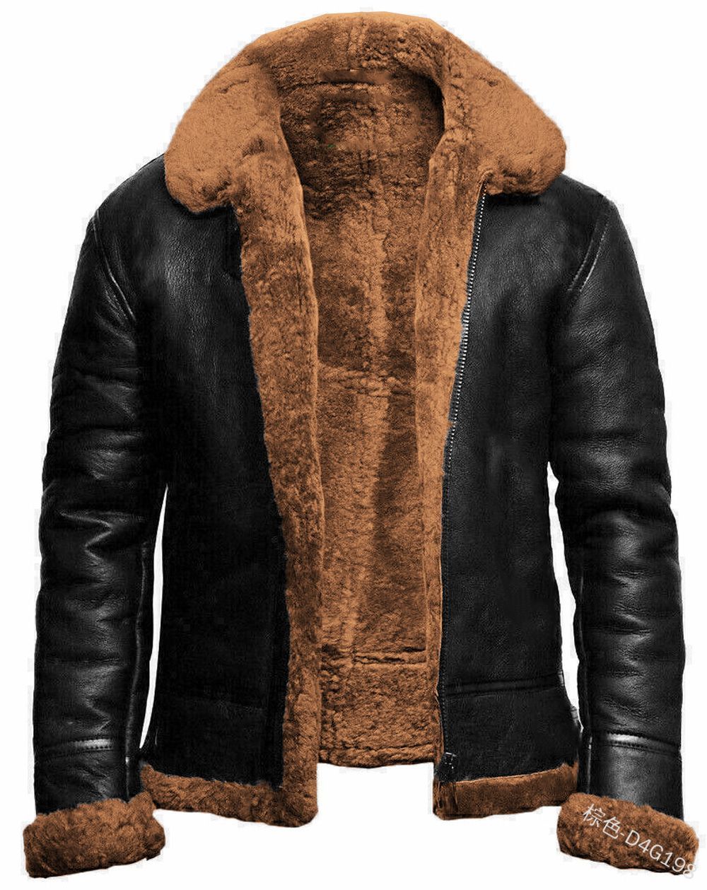 Men b3 Bomber Jacket Aviator real Shearling b3 Bomber Sheepskin Jacket Winter Black