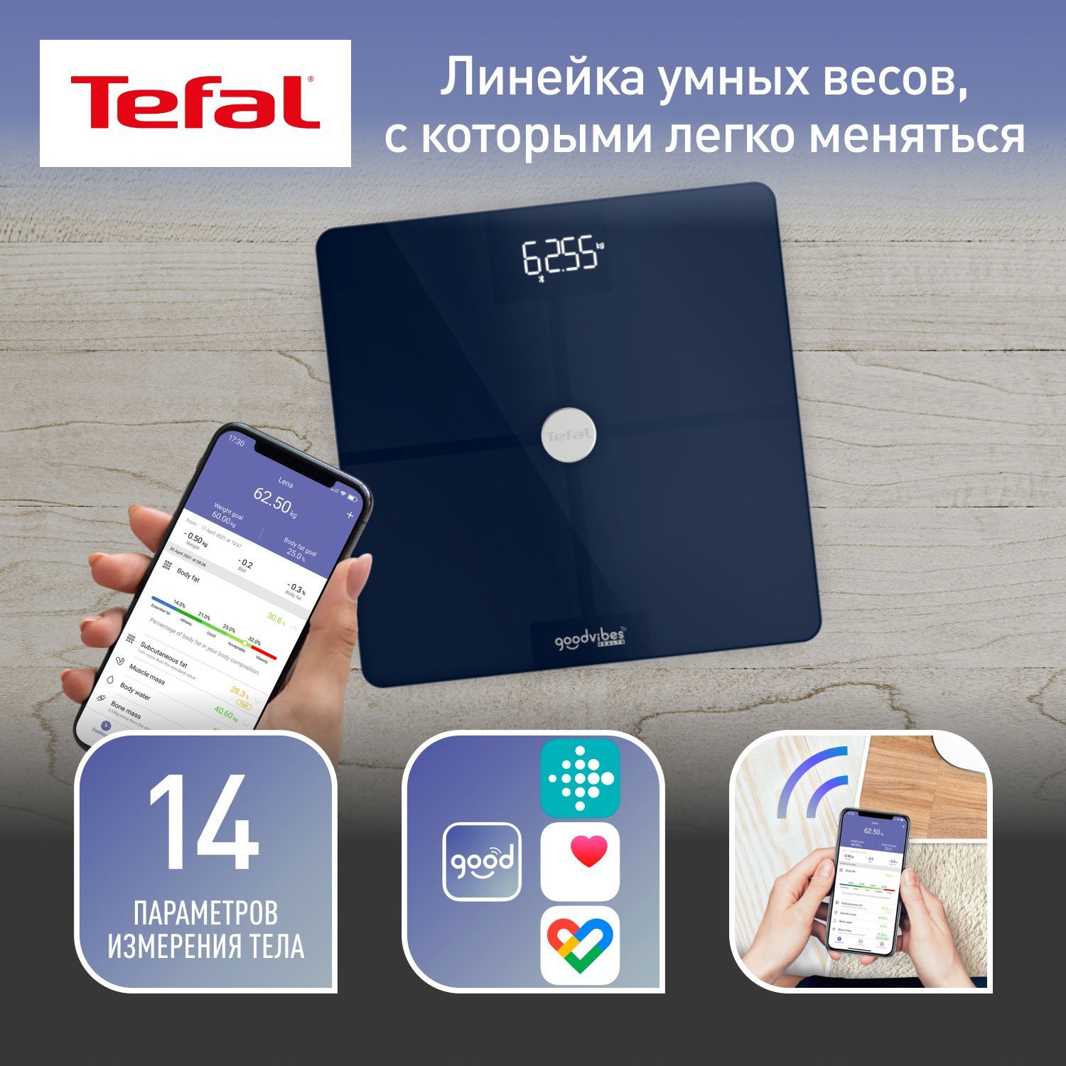 Напольные весы Tefal Goodvibes Essential, синий купить по низкой цене с  доставкой в интернет-магазине OZON (964258740)