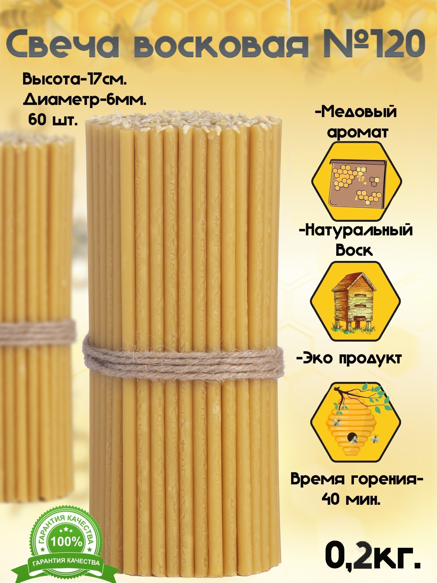 свечицерковные,освященные,медовые-120,0,2кгвкоробке