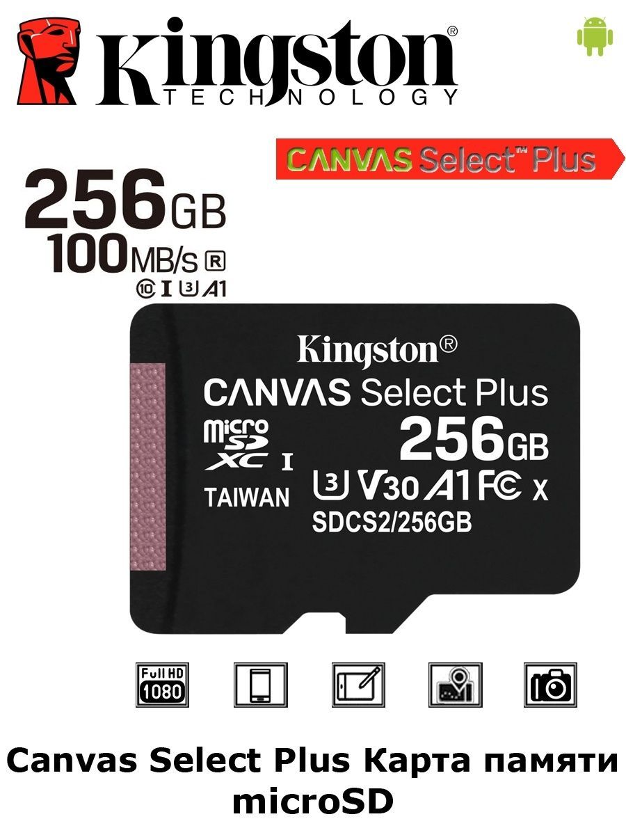 Карта памяти kingston canvas select plus microsd