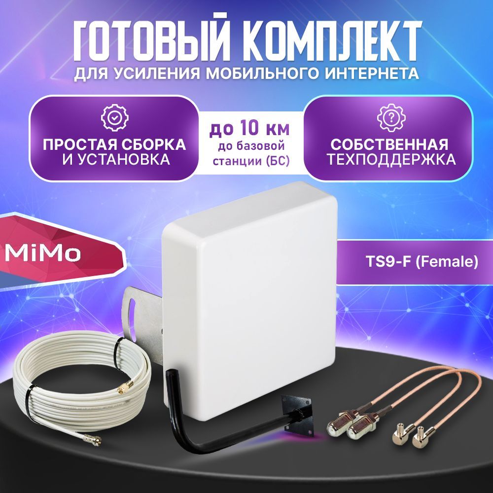 Антенна для модема 4g KROKS KAA15 MIMO 15 dBi + кабель + кронштейн + пигтейлы TS9