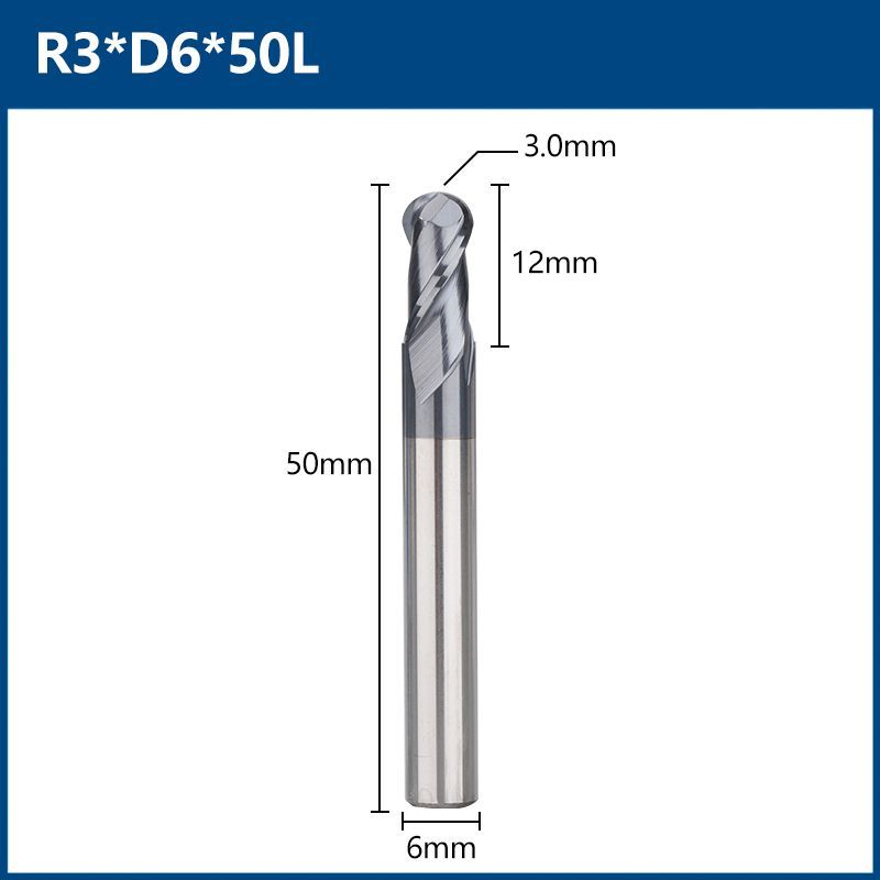 Фреза двухзаходная сферическая XCAN 6хR3х12х50 мм, покрытие TiALN