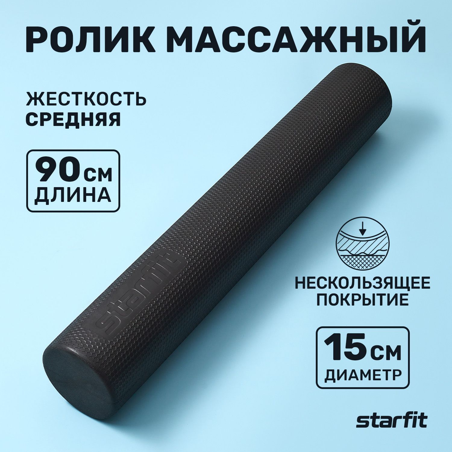 Ролик массажный STARFIT Pro FA-520 90х15 cм черный средняя жесткость -  купить с доставкой по выгодным ценам в интернет-магазине OZON (316598708)