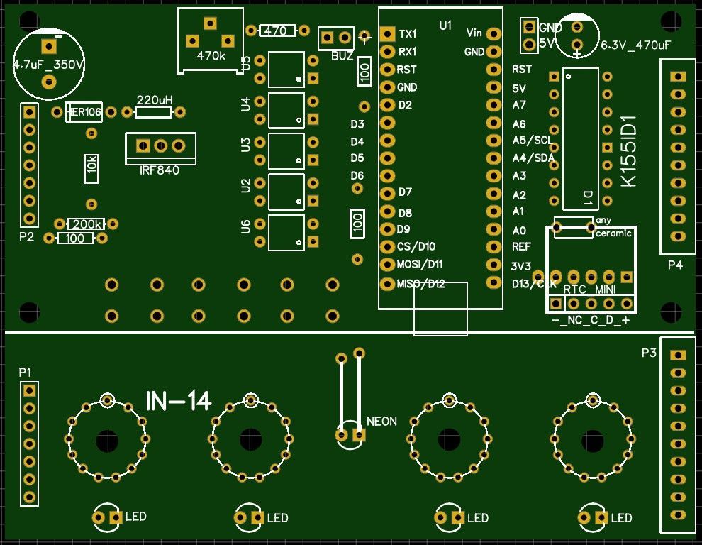 ПлатадлячасовнаГРИИН-14иArduinoNano.АвторAlexGyver