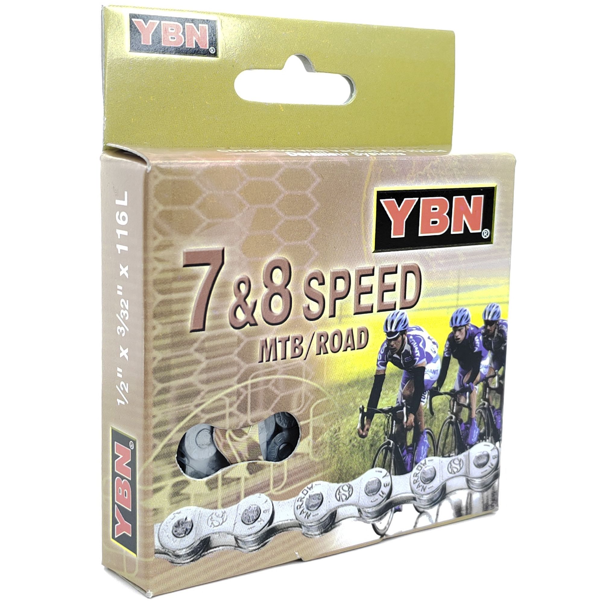 YBN Цепь для велосипеда S52, 1/2"x3/32", 116 звеньев, 7/8 скоростей, соединение пин — Товары для велоспорта