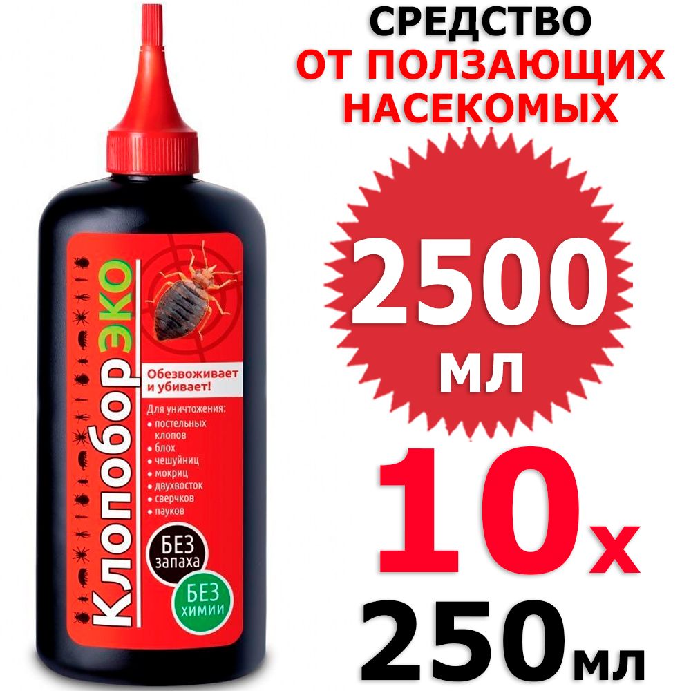 2500 мл Средство инсектицидное Клопобор-ЭКО, от ползающих насекомых 10 фл х  250 мл (всего 2500 мл), ВХ / Ваше Хозяйство - купить с доставкой по  выгодным ценам в интернет-магазине OZON (1351969547)