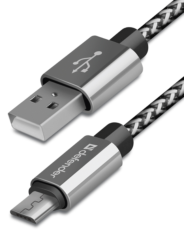 Кабель для зарядки телефона micro USB Defender PRO 2.1A, 1 метр, серебряный  #1