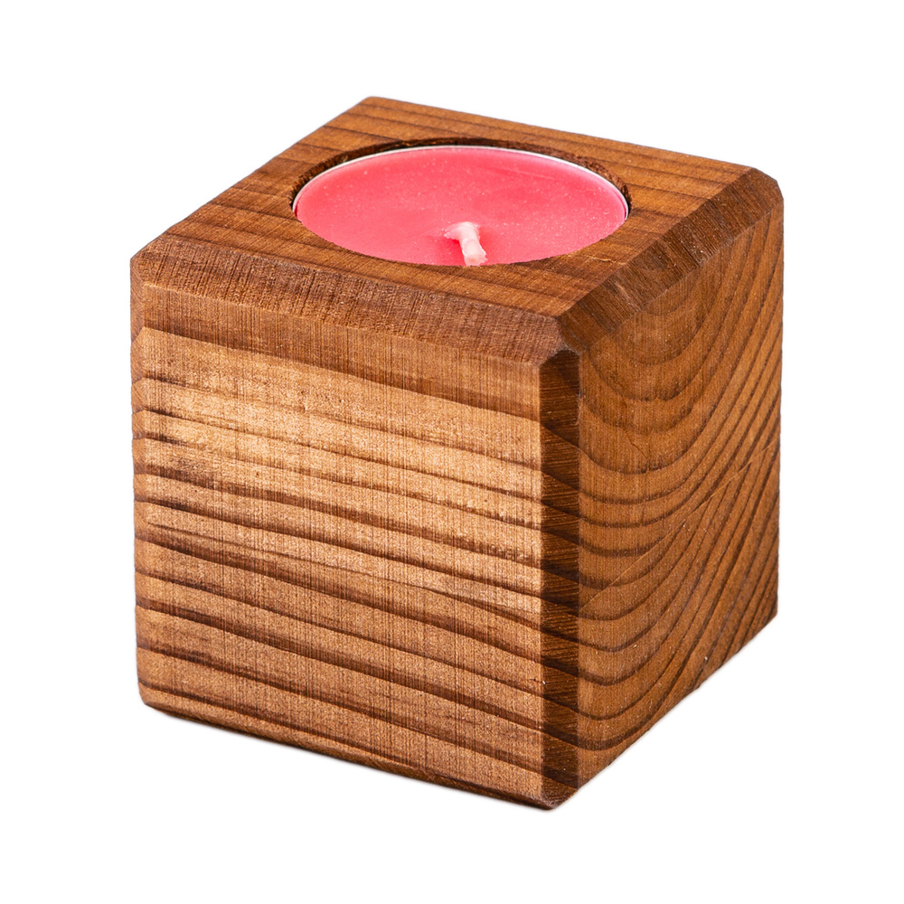 Свеча в деревянном подсвечнике 6 х 6 см., аромат Вишня, OKTAUR  #1