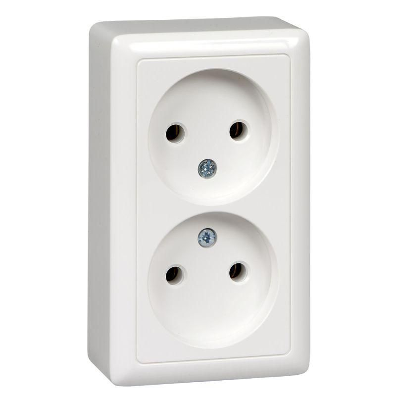 Розетка 2-м ОП Хит 16А IP20 250В без заземл. без защ. шторок бел. SE ...