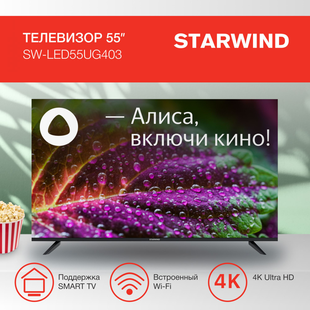 STARWIND Телевизор с Алисой и Wi-Fi SW-LED55UG403 55" 4K UHD, черный #1