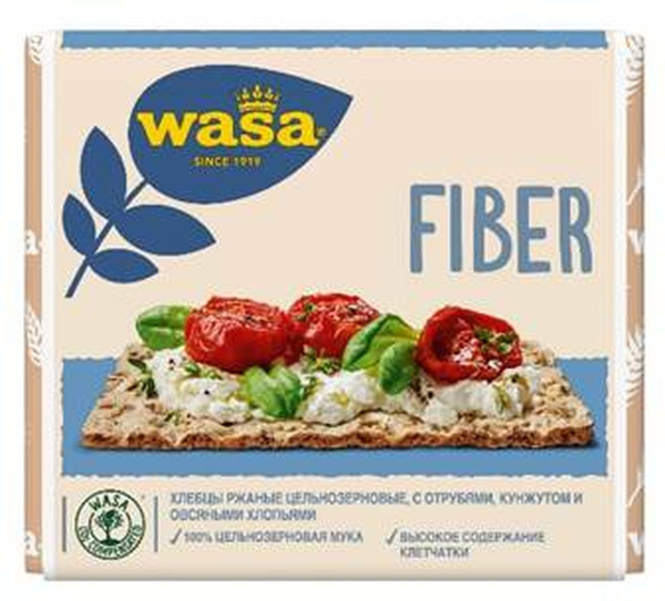 Хлебцы ржаные цельнозерновые WASA Fiber с пшеничными отрубями, кунжутом ...