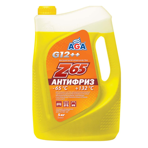 Антифриз желтый G12++ AGA043Z, 5 кг., -65С +132С, охлаждающая жидкость ...